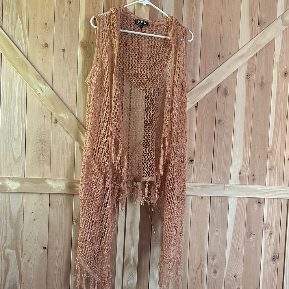Boho Fringe Knit Rose Gold Vest